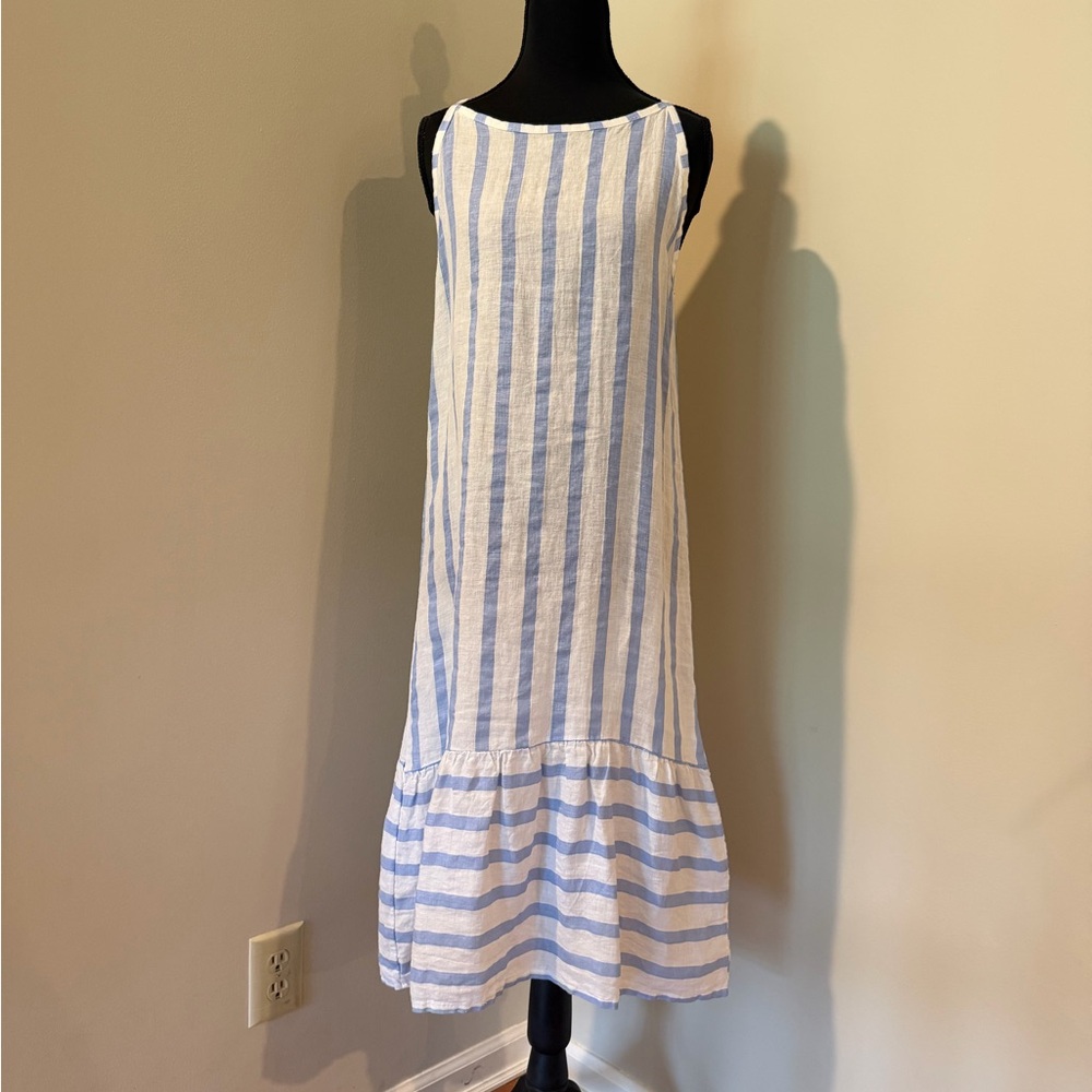 Blue and White Striped Midi Dress
